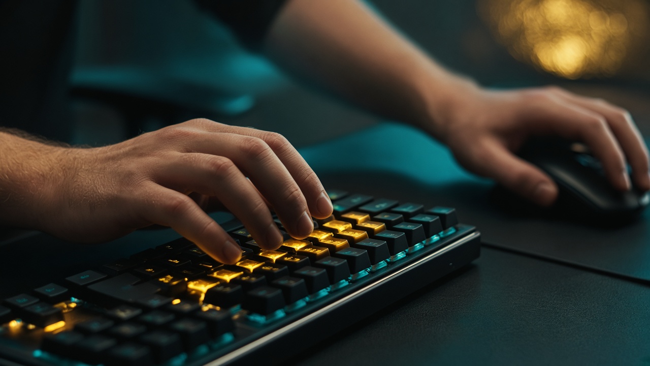 Mãos num teclado mecânico